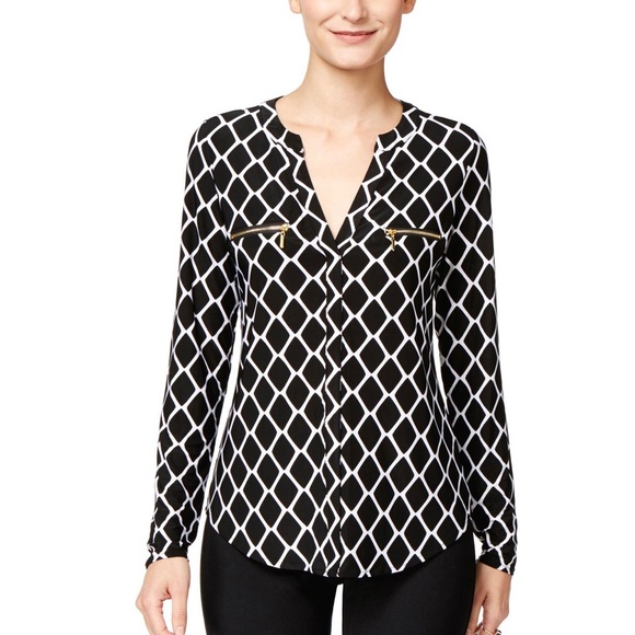 INC International Concepts Tops - INC International Concepts Printed Zip Pocket Blouse